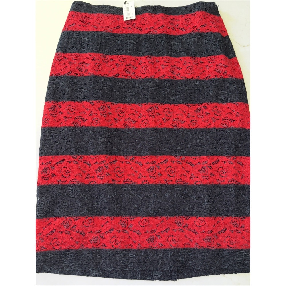 The Limited Womens Skirt‎ 4 Lace Red Navy Striped Lined Pencil Preppy Straight